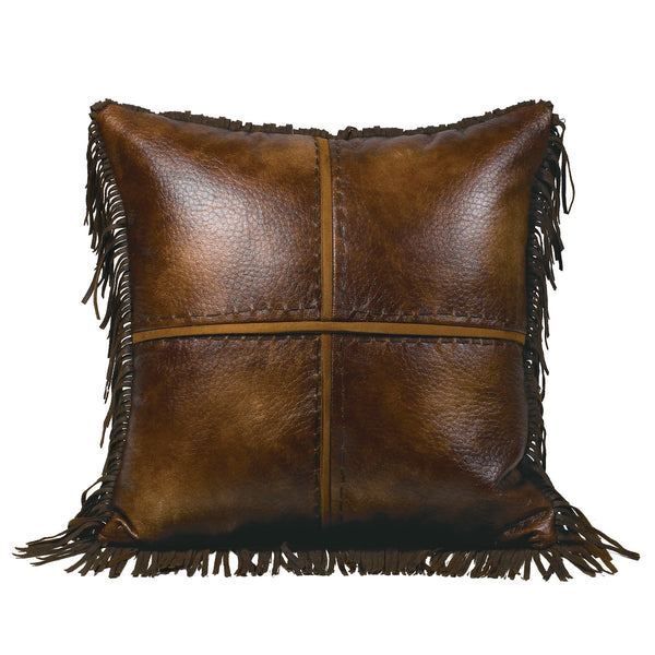 Hiend Accents Austin Cross Stitched Faux Leather Throw Pillow - Modern Rustic Charm For Stylish Home Décor Brown Shell, 100% Polyester. Filling, 100% Waterfowl Feathers Ws4068p5