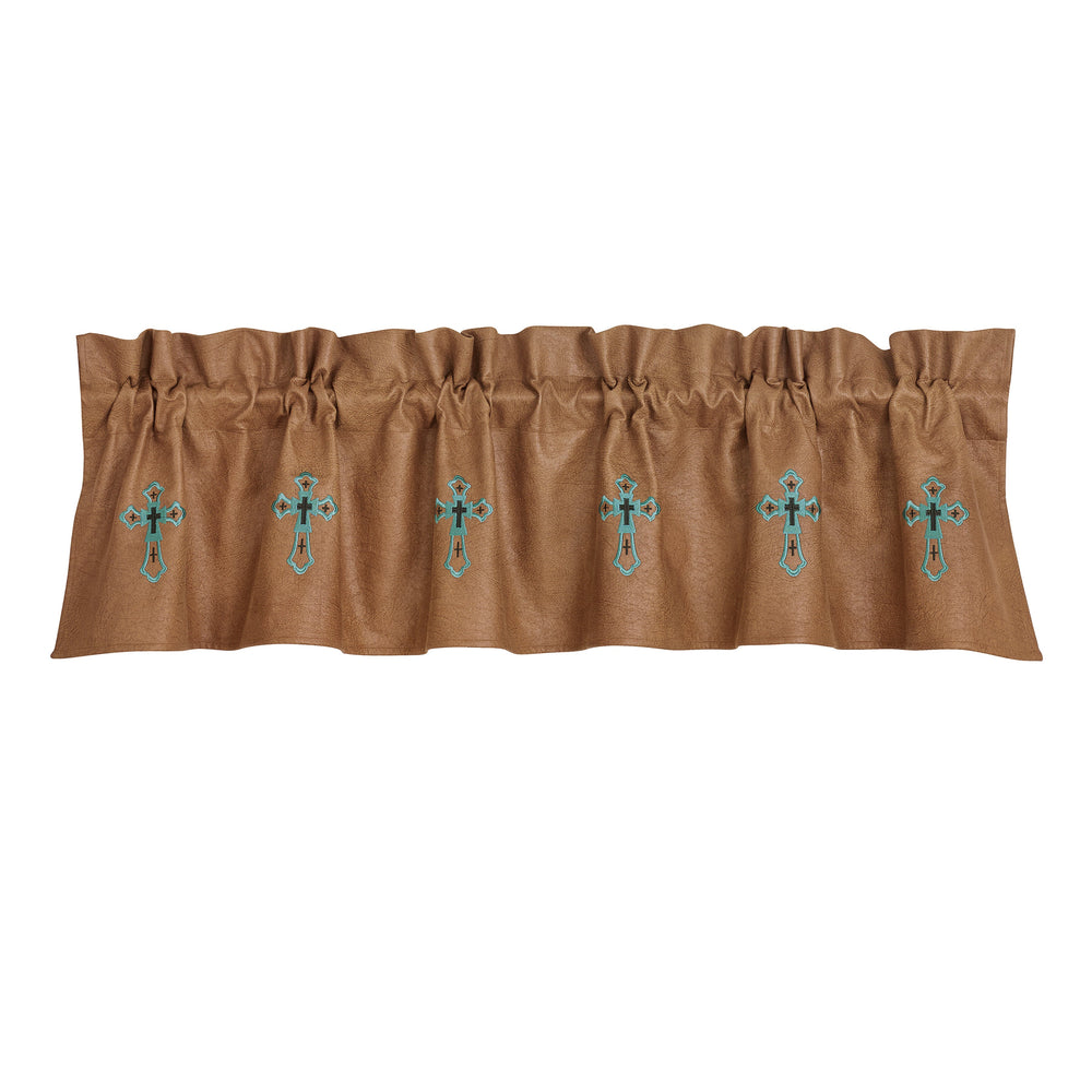 Hiend Accents Las Cruces Ii Embroidered Valance - Elegant Southwestern Chic With Stunning Cross Design Decor Brown,Turquoise 100% Polyester Ws4183v1