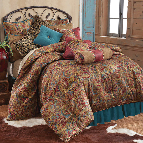 Hiend Accents San Angelo Comforter Set - Luxurious 4-piece Ensemble In Vibrant Jewel Tones For Elegant Bedrooms Teal Face, 100% Polyester,Back, 100% Cotton,Bed Skirt, 100% Polyester,Pillow Sham, 100% Polyester Ws4287-sq-tl