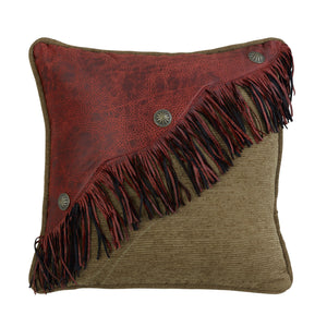 Hiend Accents San Angelo Faux Leather Fringe Pillow With Conchos - Elevate Your Western Decor Elegantly Red,Tan Shell, 100% Polyester,Fill, 100% Polyester Ws4287p3