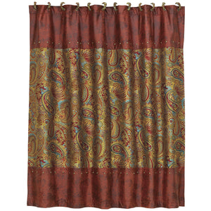 Hiend Accents San Angelo Paisley Shower Curtain - Vibrant Jewel Tones With Faux Leather Panels & Brass Studs Red,Gold,Blue 100% Polyester Ws4287sc