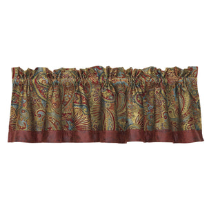 Hiend Accents San Angelo Paisley Valance - Elegant Jewel Tones With Faux Leather Trim For Cozy Home Decor Style Red,Gold,Blue 100% Polyester Ws4287v1