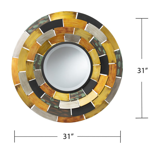 Safavieh Baroda Round Iron Tile Wall Mirror With Beveled Glass For Rustic Eclectic Decor WS4761