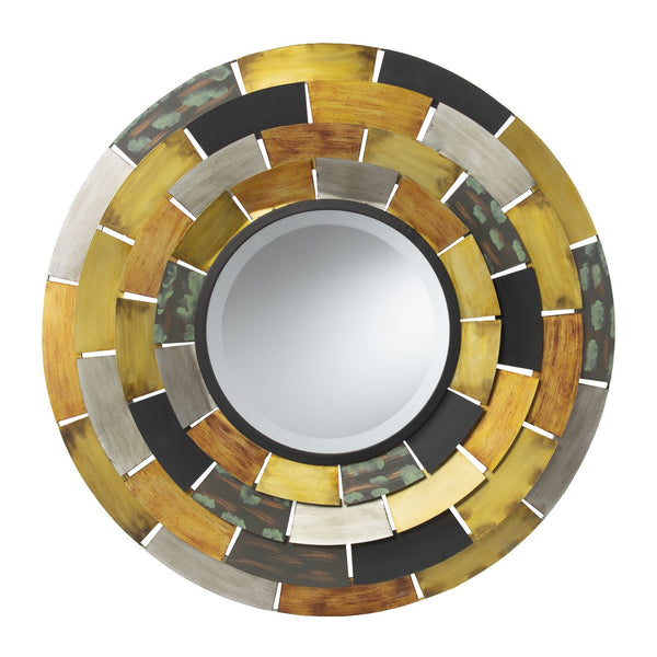 Safavieh Baroda Round Iron Tile Wall Mirror With Beveled Glass For Rustic Eclectic Decor WS4761