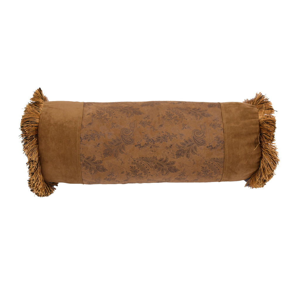 Hiend Accents Small Paisley Neckroll - Elegant Copper Tooled Faux Suede Decor Accent For Western Charm And Comfort   Ws5002p7