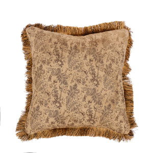 Hiend Accents Small Paisley Throw Pillow With Golden Fringe – Rustic Elegance In Luxurious Faux Suede Design   Ws5003p4