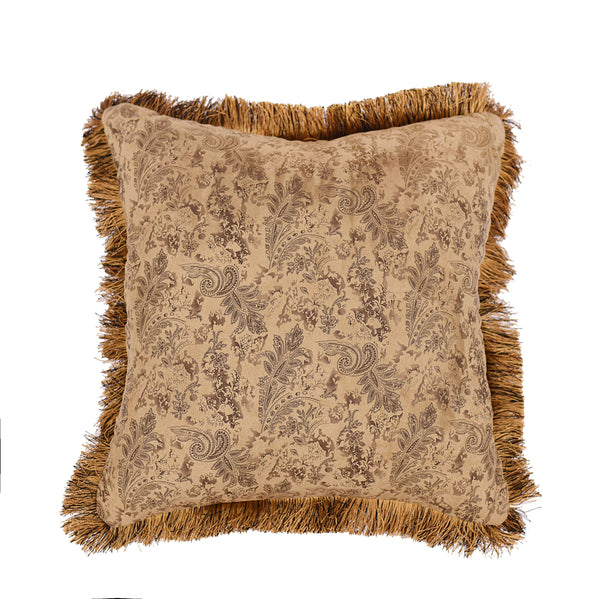 Hiend Accents Small Paisley Throw Pillow With Golden Fringe – Rustic Elegance In Luxurious Faux Suede Design   Ws5003p4