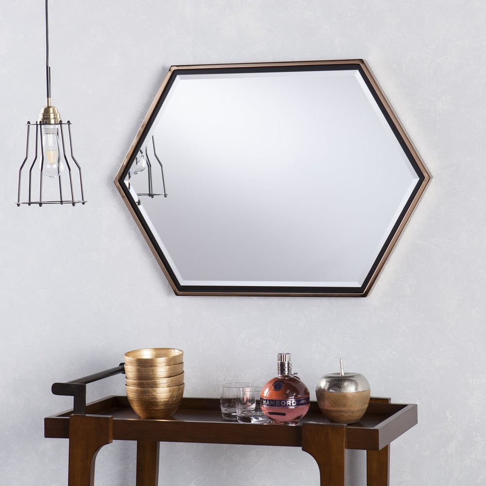 Safavieh Holly & Martin Whexis Hexagon Beveled Wall Mirror With Golden Iron Frame For Modern Interiors WS5468