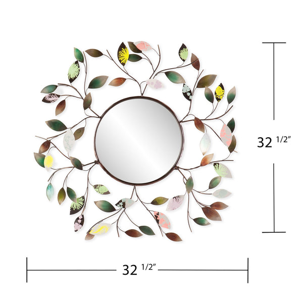Safavieh Millara Sunburst Round Wall Mirror With Bronze Metal Branches And Hand-Painted Leaf Accents WS9811