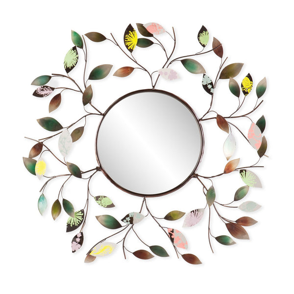 Safavieh Millara Sunburst Round Wall Mirror With Bronze Metal Branches And Hand-Painted Leaf Accents WS9811