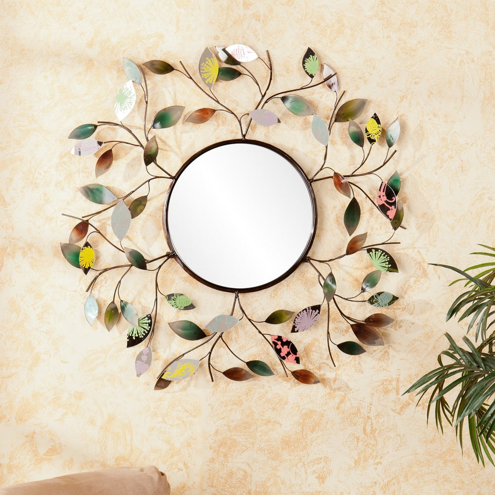 Safavieh Millara Sunburst Round Wall Mirror With Bronze Metal Branches And Hand-Painted Leaf Accents WS9811