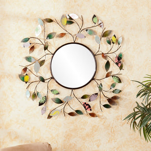 Safavieh Millara Sunburst Round Wall Mirror With Bronze Metal Branches And Hand-Painted Leaf Accents WS9811