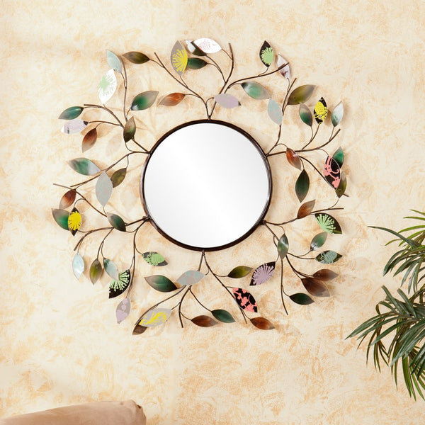 Safavieh Millara Sunburst Round Wall Mirror With Bronze Metal Branches And Hand-Painted Leaf Accents WS9811