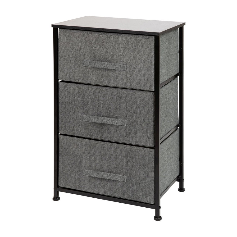 English Elm Harris 3 Drawer Vertical Dresser with Durable Cast Iron Frame and Easy-Pull Fabric Storage Drawers Gray Drawers/Black Frame WX-5L20-X-BK-GR-GG