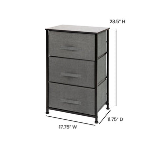 English Elm Harris 3 Drawer Vertical Dresser with Durable Cast Iron Frame and Easy-Pull Fabric Storage Drawers Gray Drawers/Black Frame WX-5L20-X-BK-GR-GG