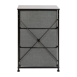 English Elm Harris 3 Drawer Vertical Dresser with Durable Cast Iron Frame and Easy-Pull Fabric Storage Drawers Gray Drawers/Black Frame WX-5L20-X-BK-GR-GG