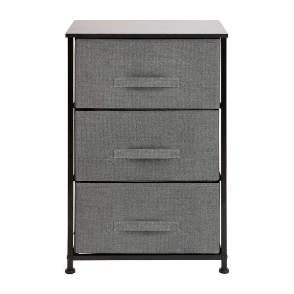 English Elm Harris 3 Drawer Vertical Dresser with Durable Cast Iron Frame and Easy-Pull Fabric Storage Drawers Gray Drawers/Black Frame WX-5L20-X-BK-GR-GG