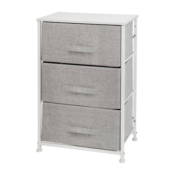 English Elm Harris 3 Drawer Vertical Dresser with Durable Cast Iron Frame and Easy-Pull Fabric Storage Drawers Gray Drawers/White Frame WX-5L20-X-WH-GR-GG