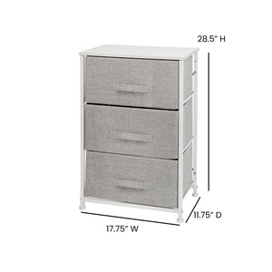 English Elm Harris 3 Drawer Vertical Dresser with Durable Cast Iron Frame and Easy-Pull Fabric Storage Drawers Gray Drawers/White Frame WX-5L20-X-WH-GR-GG