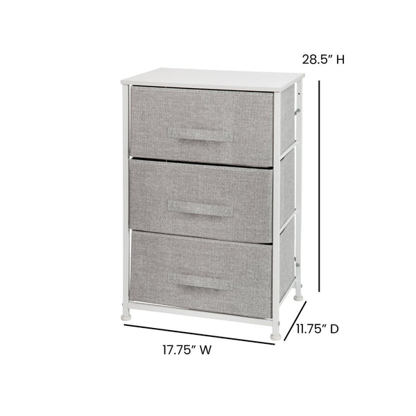 English Elm Harris 3 Drawer Vertical Dresser with Durable Cast Iron Frame and Easy-Pull Fabric Storage Drawers Gray Drawers/White Frame WX-5L20-X-WH-GR-GG