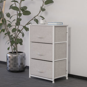 English Elm Harris 3 Drawer Vertical Dresser with Durable Cast Iron Frame and Easy-Pull Fabric Storage Drawers Gray Drawers/White Frame WX-5L20-X-WH-GR-GG
