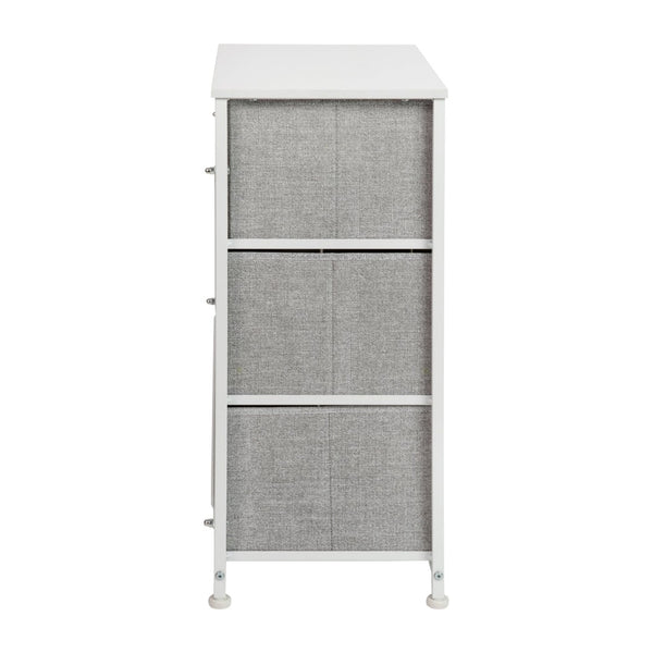 English Elm Harris 3 Drawer Vertical Dresser with Durable Cast Iron Frame and Easy-Pull Fabric Storage Drawers Gray Drawers/White Frame WX-5L20-X-WH-GR-GG