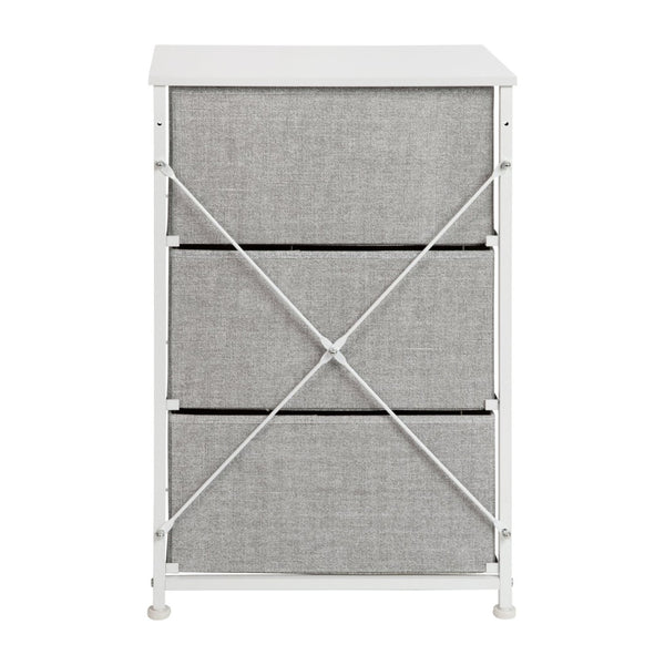 English Elm Harris 3 Drawer Vertical Dresser with Durable Cast Iron Frame and Easy-Pull Fabric Storage Drawers Gray Drawers/White Frame WX-5L20-X-WH-GR-GG