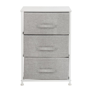 English Elm Harris 3 Drawer Vertical Dresser with Durable Cast Iron Frame and Easy-Pull Fabric Storage Drawers Gray Drawers/White Frame WX-5L20-X-WH-GR-GG