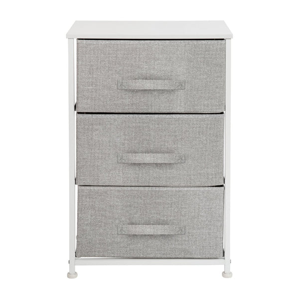 English Elm Harris 3 Drawer Vertical Dresser with Durable Cast Iron Frame and Easy-Pull Fabric Storage Drawers Gray Drawers/White Frame WX-5L20-X-WH-GR-GG
