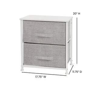 English Elm Harris 2 Drawer Nightstand Organizer with Durable Wood Top and Sturdy Cast Iron Frame for Compact Spaces Gray Drawers/White Frame WX-5L200-WH-GR-GG