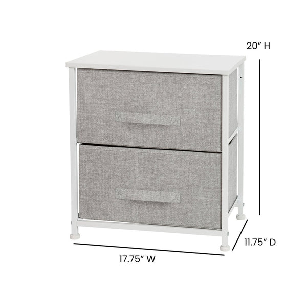English Elm Harris 2 Drawer Nightstand Organizer with Durable Wood Top and Sturdy Cast Iron Frame for Compact Spaces Gray Drawers/White Frame WX-5L200-WH-GR-GG