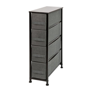 English Elm Harris 4-Drawer Slim Storage Tower with Wood Top & Black Iron Frame – Compact Nightstand Solution WX-5L203-BK-GR-GG
