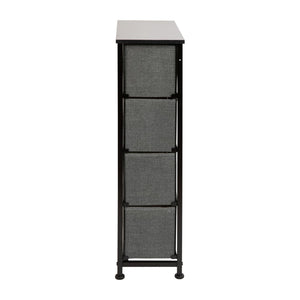 English Elm Harris 4-Drawer Slim Storage Tower with Wood Top & Black Iron Frame – Compact Nightstand Solution WX-5L203-BK-GR-GG