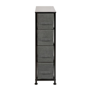 English Elm Harris 4-Drawer Slim Storage Tower with Wood Top & Black Iron Frame – Compact Nightstand Solution WX-5L203-BK-GR-GG