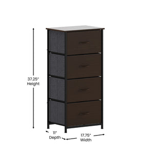 English Elm Harris 4 Drawer Vertical Dresser - Stylish Industrial Storage Solution for Compact Spaces and Decor Brown Drawers/Black Frame WX-5L203-MDF-BK-BR-GG