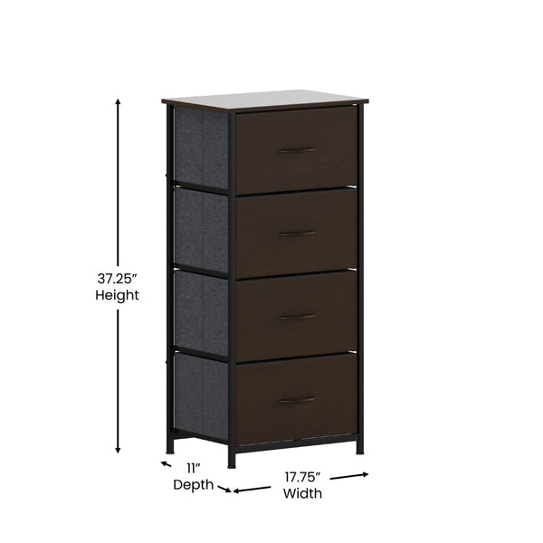 English Elm Harris 4 Drawer Vertical Dresser - Stylish Industrial Storage Solution for Compact Spaces and Decor Brown Drawers/Black Frame WX-5L203-MDF-BK-BR-GG