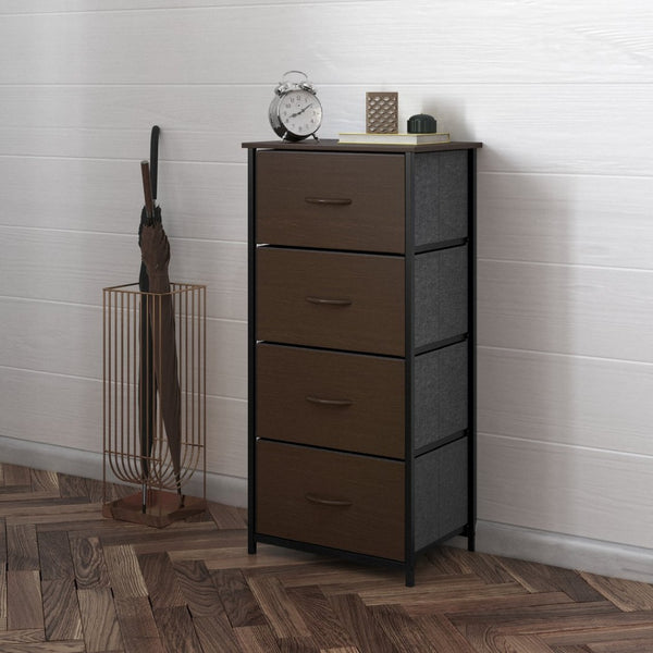 English Elm Harris 4 Drawer Vertical Dresser - Stylish Industrial Storage Solution for Compact Spaces and Decor Brown Drawers/Black Frame WX-5L203-MDF-BK-BR-GG