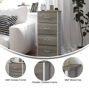 English Elm Harris 4 Drawer Vertical Dresser - Stylish Industrial Storage Solution for Compact Spaces and Decor Light Natural Drawers/White Frame WX-5L203-MDF-WHT-LNT-GG