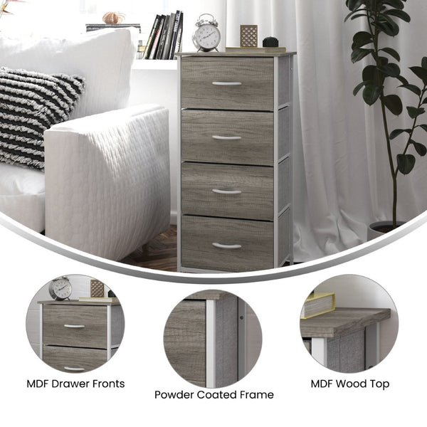 English Elm Harris 4 Drawer Vertical Dresser - Stylish Industrial Storage Solution for Compact Spaces and Decor Light Natural Drawers/White Frame WX-5L203-MDF-WHT-LNT-GG