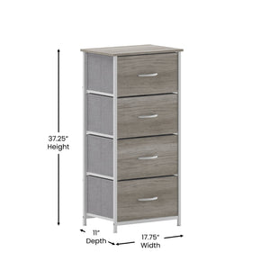 English Elm Harris 4 Drawer Vertical Dresser - Stylish Industrial Storage Solution for Compact Spaces and Decor Light Natural Drawers/White Frame WX-5L203-MDF-WHT-LNT-GG