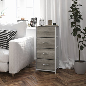 English Elm Harris 4 Drawer Vertical Dresser - Stylish Industrial Storage Solution for Compact Spaces and Decor Light Natural Drawers/White Frame WX-5L203-MDF-WHT-LNT-GG