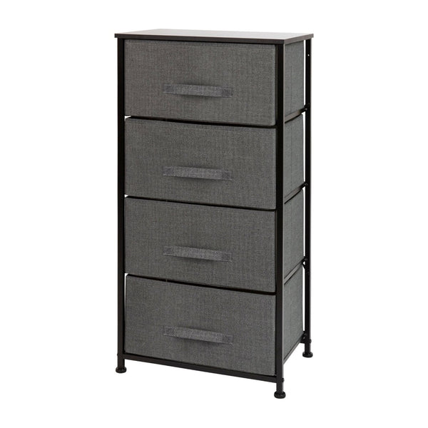 English Elm Harris 4-Drawer Vertical Storage Dresser with Durable Wood Top & Easy-Pull Fabric for Every Space Gray Drawers/Black Frame WX-5L203-X-BK-GR-GG