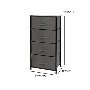 English Elm Harris 4-Drawer Vertical Storage Dresser with Durable Wood Top & Easy-Pull Fabric for Every Space Gray Drawers/Black Frame WX-5L203-X-BK-GR-GG