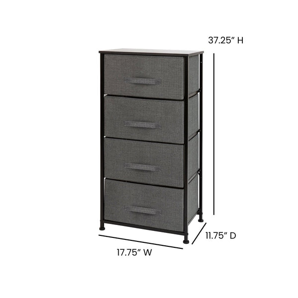 English Elm Harris 4-Drawer Vertical Storage Dresser with Durable Wood Top & Easy-Pull Fabric for Every Space Gray Drawers/Black Frame WX-5L203-X-BK-GR-GG