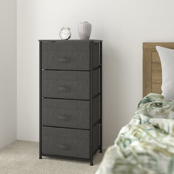 English Elm Harris 4-Drawer Vertical Storage Dresser with Durable Wood Top & Easy-Pull Fabric for Every Space Gray Drawers/Black Frame WX-5L203-X-BK-GR-GG