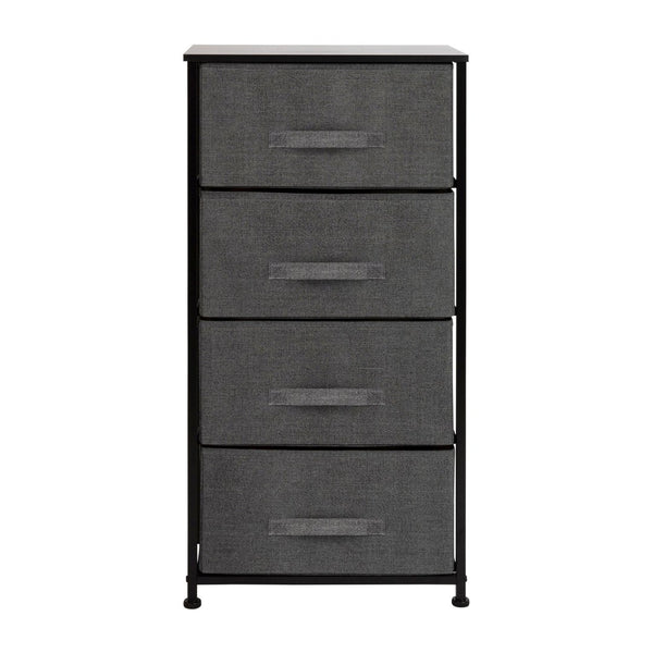 English Elm Harris 4-Drawer Vertical Storage Dresser with Durable Wood Top & Easy-Pull Fabric for Every Space Gray Drawers/Black Frame WX-5L203-X-BK-GR-GG