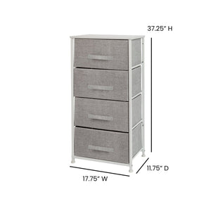 English Elm Harris 4-Drawer Vertical Storage Dresser with Durable Wood Top & Easy-Pull Fabric for Every Space Gray Drawers/White Frame WX-5L203-X-WH-GR-GG