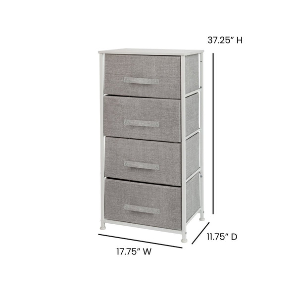 English Elm Harris 4-Drawer Vertical Storage Dresser with Durable Wood Top & Easy-Pull Fabric for Every Space Gray Drawers/White Frame WX-5L203-X-WH-GR-GG