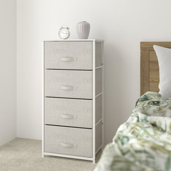 English Elm Harris 4-Drawer Vertical Storage Dresser with Durable Wood Top & Easy-Pull Fabric for Every Space Gray Drawers/White Frame WX-5L203-X-WH-GR-GG