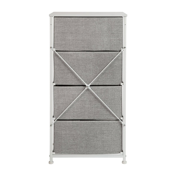English Elm Harris 4-Drawer Vertical Storage Dresser with Durable Wood Top & Easy-Pull Fabric for Every Space Gray Drawers/White Frame WX-5L203-X-WH-GR-GG